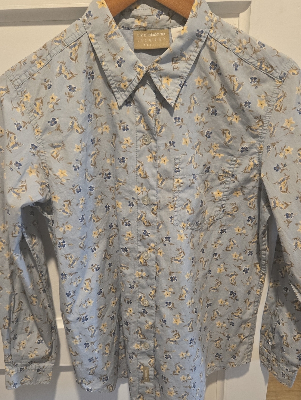 Liz Claiborne Pale Blue Floral Button-Down Shirt